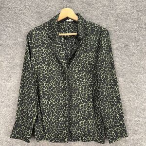 Love Stories Sleepshirt Women M Medium Black Animal Print Button Up Long Sleeve